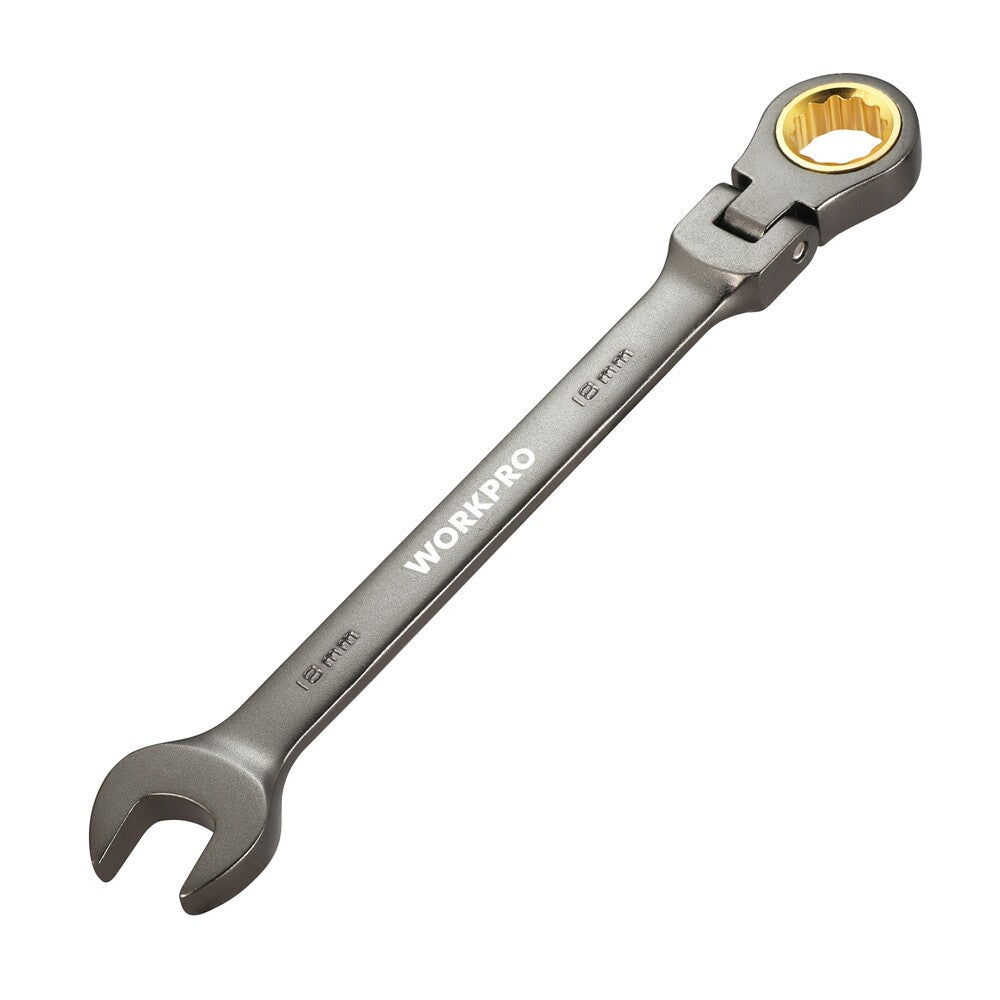 WORKPRO 18mm Flex-Head Ratcheting Combination Wrench 12 Point Design, Metric