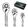 DURATECH 3PCS Stubby Ratchet Wrench Set 1/4-Inch/3/8-Inch/1/2-Inch