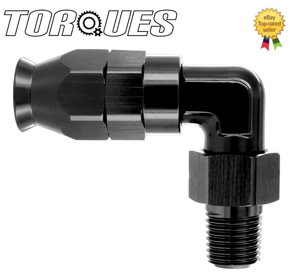 An-6 90 Degree 1/4" Npt Ptfe Fuel Hose Fitting Black