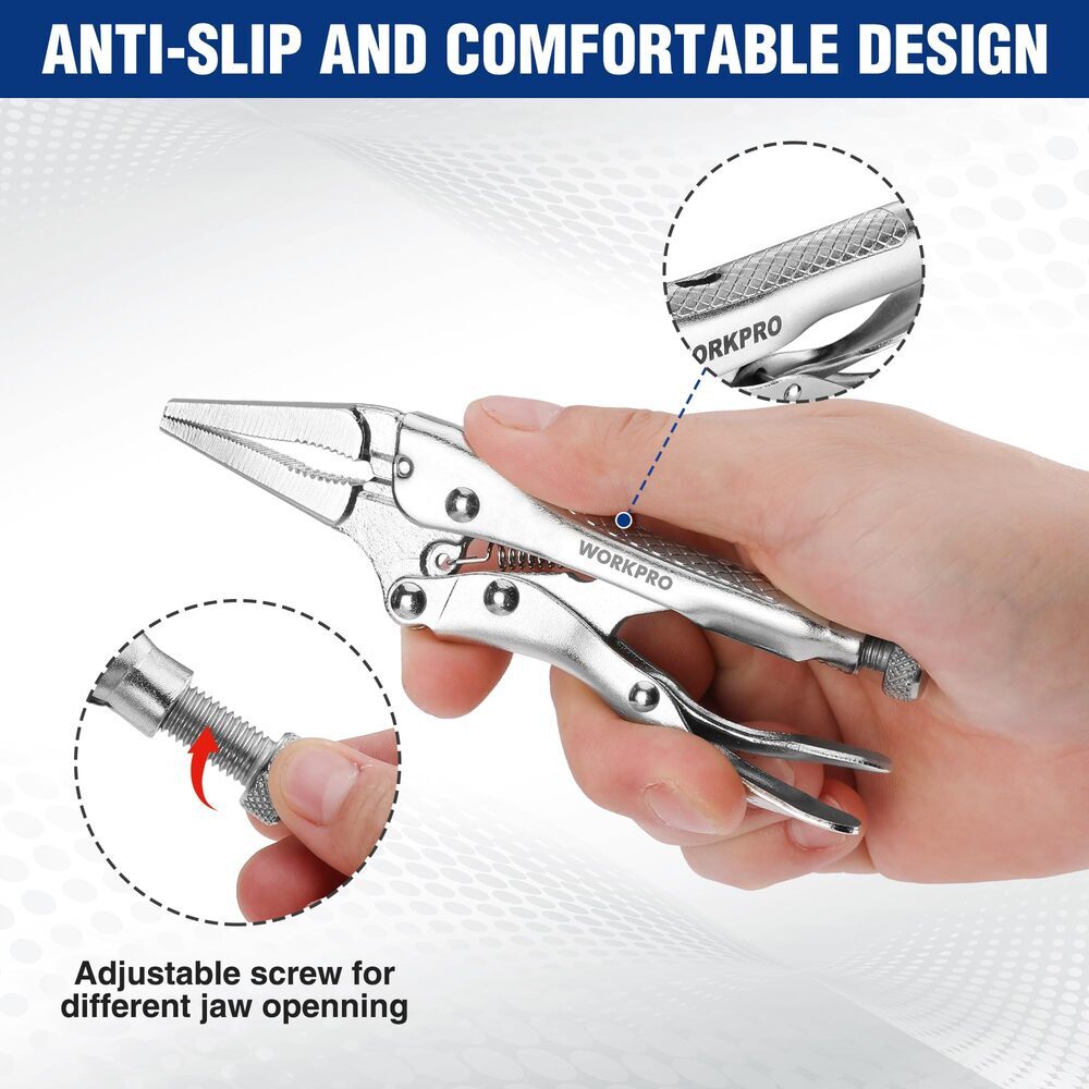 WORKPRO 4-1/2 inch Long Nose Locking Pliers Chromium-Vanadium for Clamping New