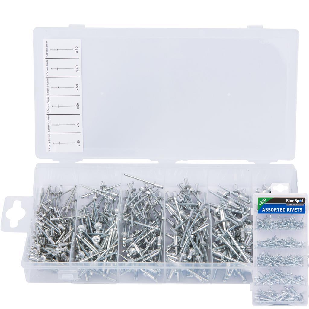 BlueSpot 320pc Assorted Blind Rivet Set 2.4mm - 8mm by BlueSpot