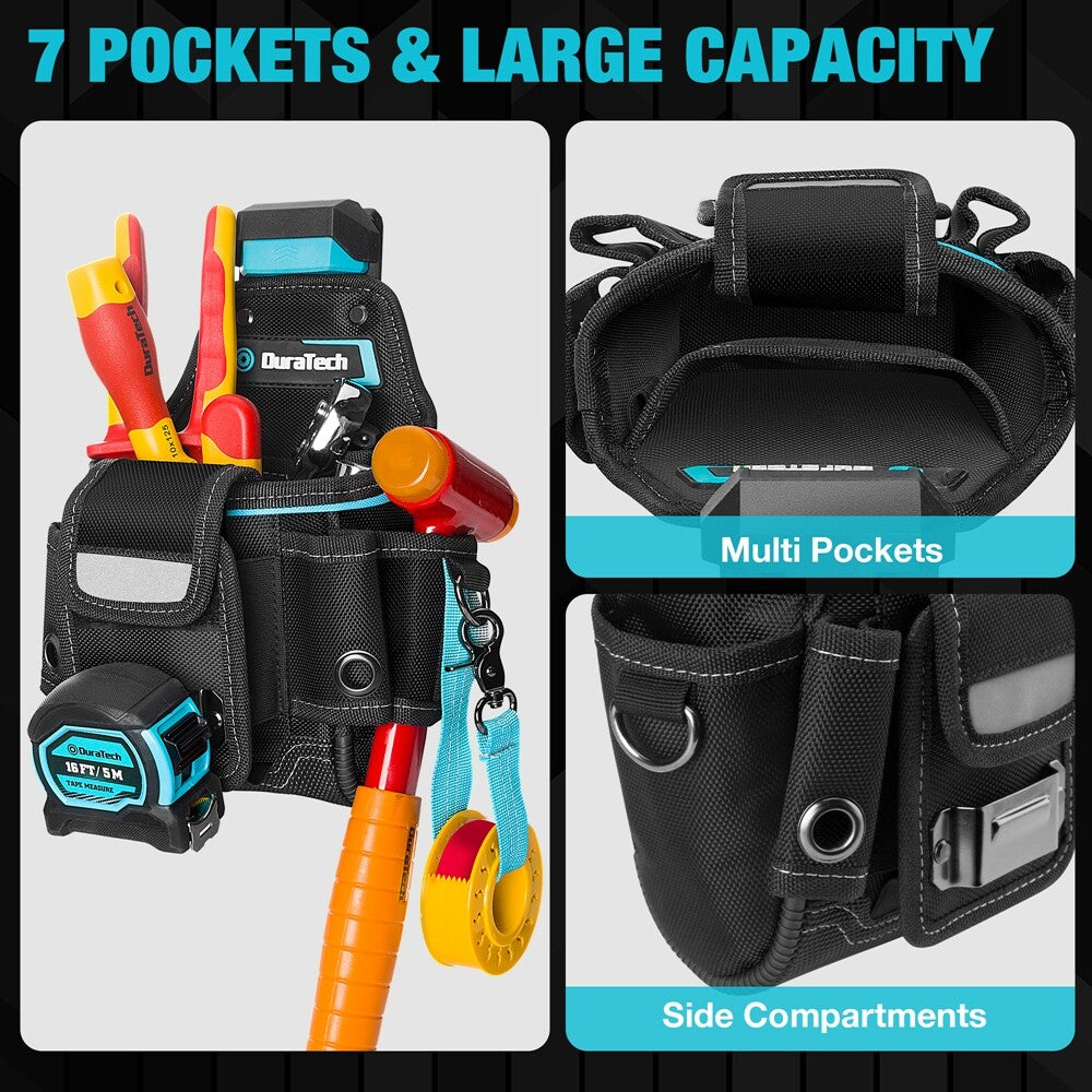 DuraTech Tool Pouch w/Belt Clip Electrician Tool Pouch 7 Pockets Large
