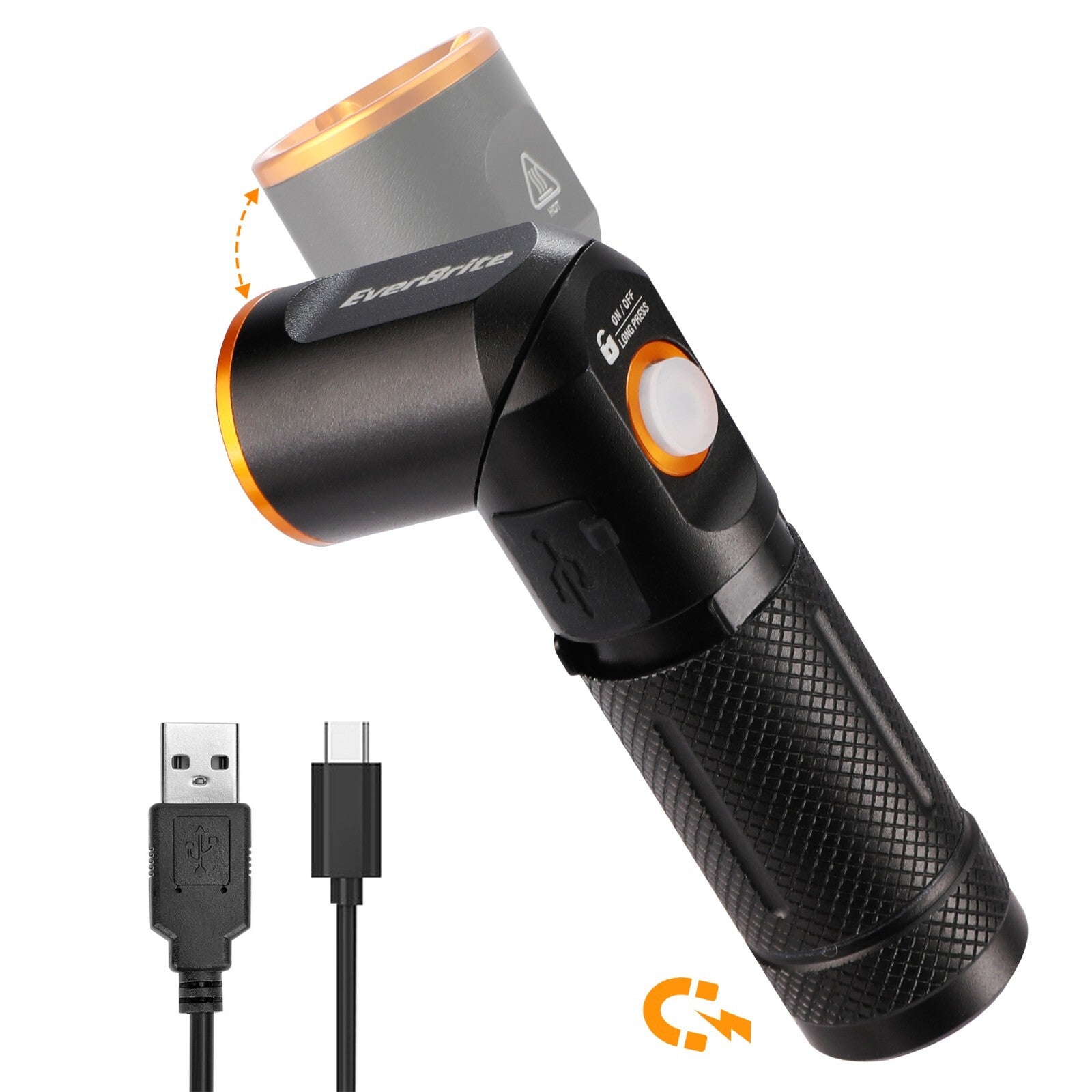 EverBrite 600 Lumens Tactical Flashlight, 90 Degree Pocket Pen Light with Magnet