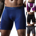 Mens Long Leg Boxer Briefs Breathable Pouch Underwear Classic Solid