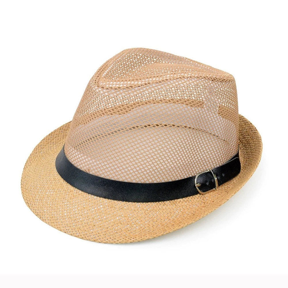 Men's Wide Brim Straw Sun Hat Cotton Linen Blend For Jazz Style