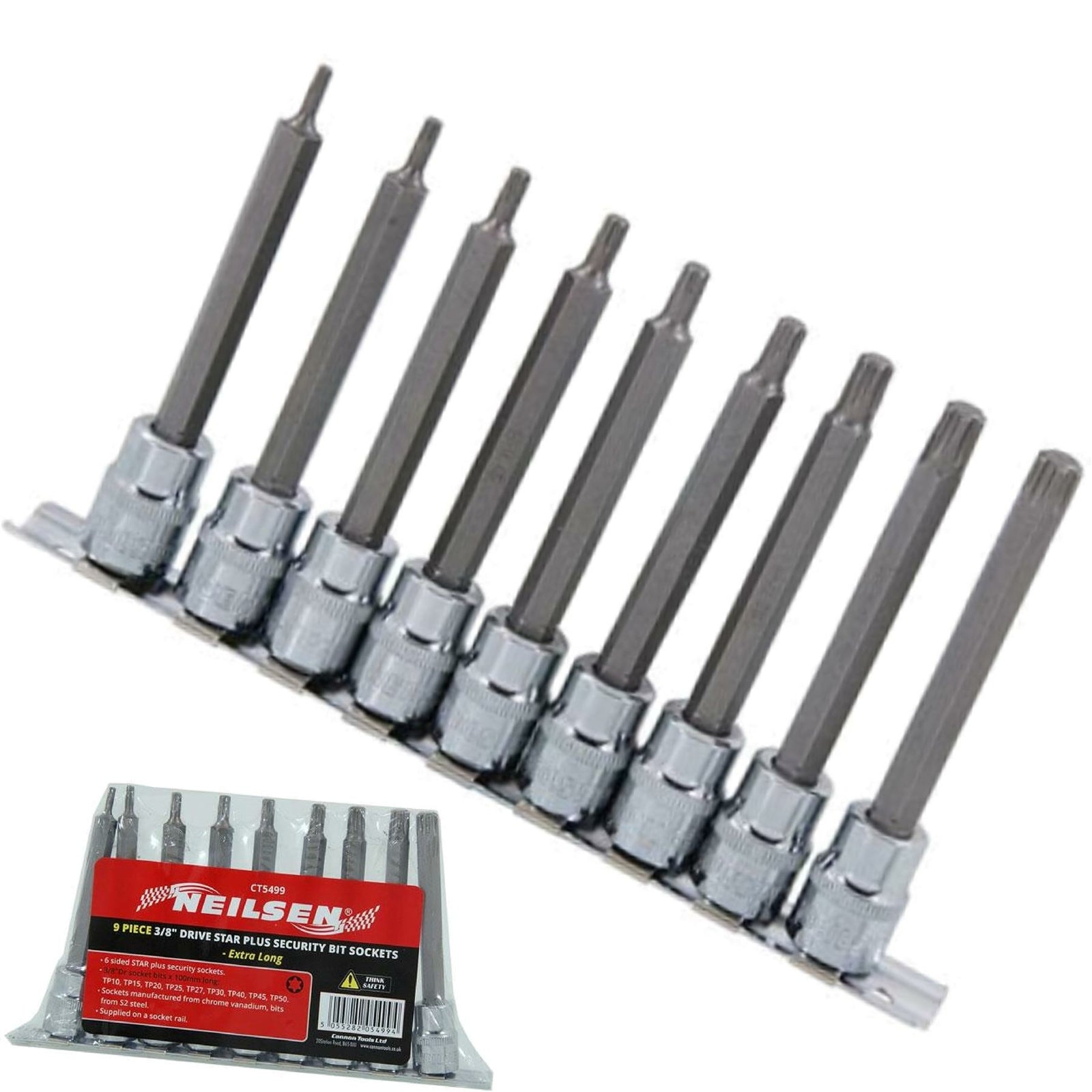 Neilsen 9pc Extra Long Security Bit Socket Set