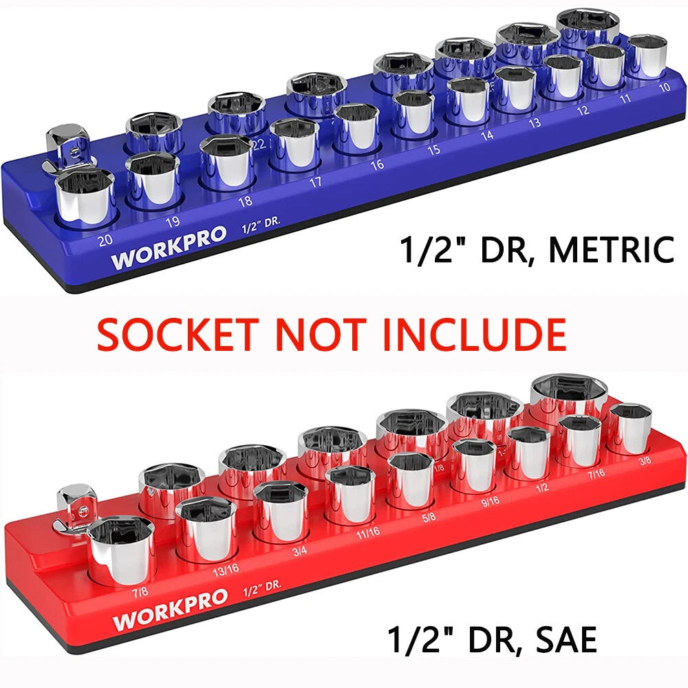Workpro 1/2 -Inch Sae/ Metric Magnetic Socket Organizer Socket Not