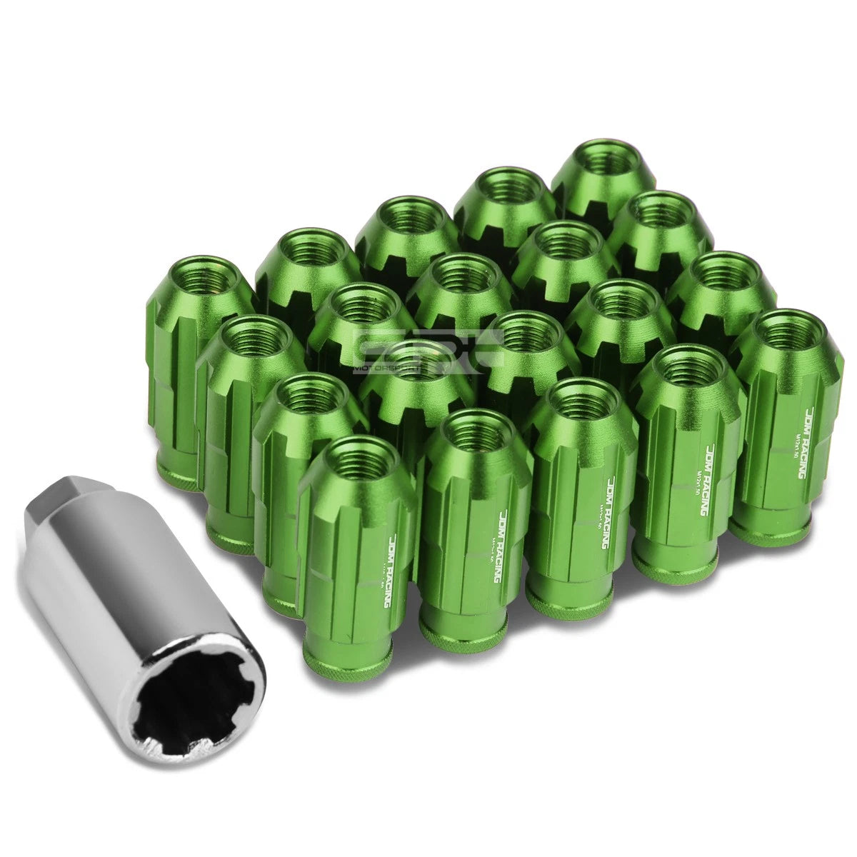 Open End M12x1.5 50mm Tall 24mm Od Green Aluminum Jdm Lug Nuts+adapter