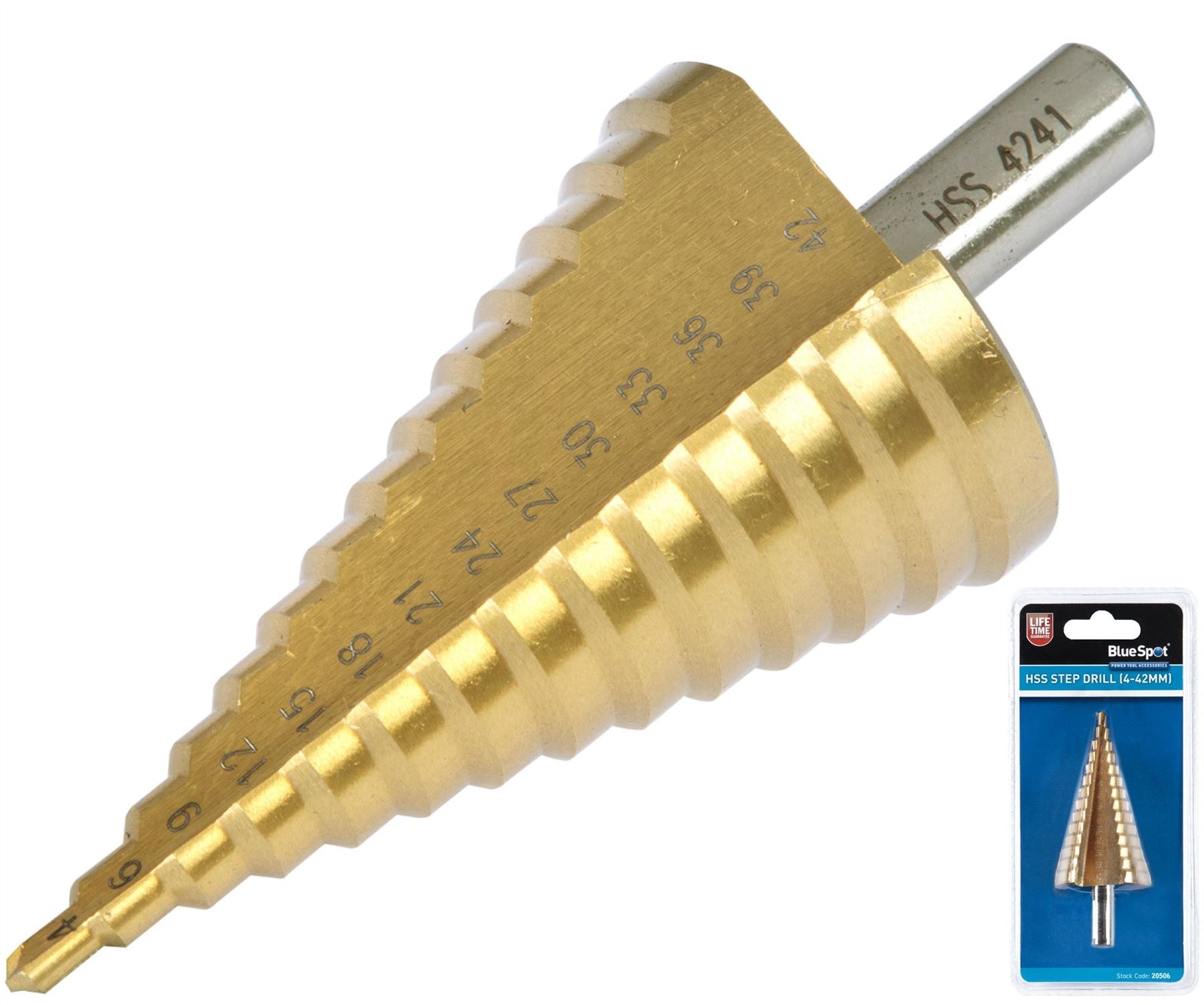 BlueSpot Step Drill HSS Steel Titanium Cone Bit Hole Metal Cutter Tool 4 - 42mm by BlueSpot