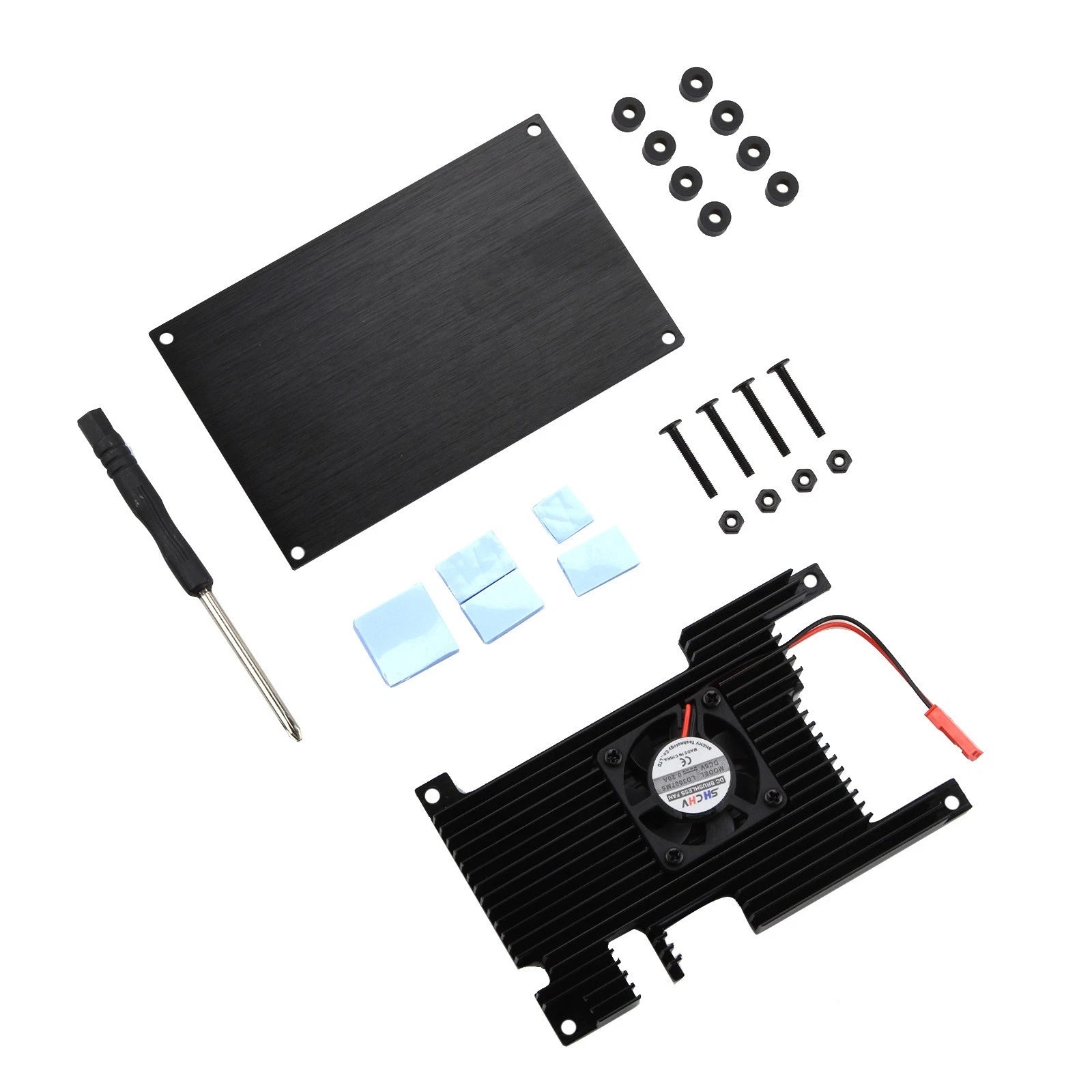 Aluminum Cover+base+ Passive Cooling Fan+ Silicone Heatsinks For