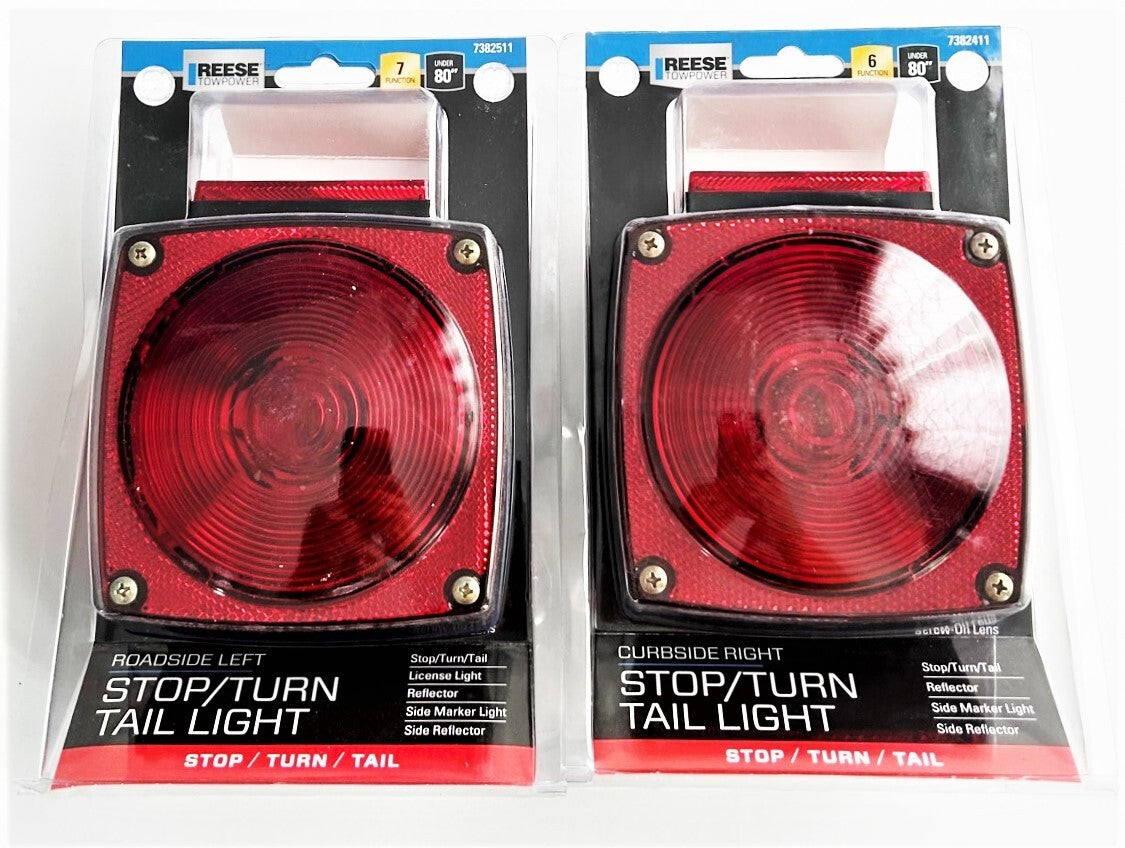 REESE Left/Right Trailer Lights Stop Turn Tail Square 6/7 Function Stud MountOpe