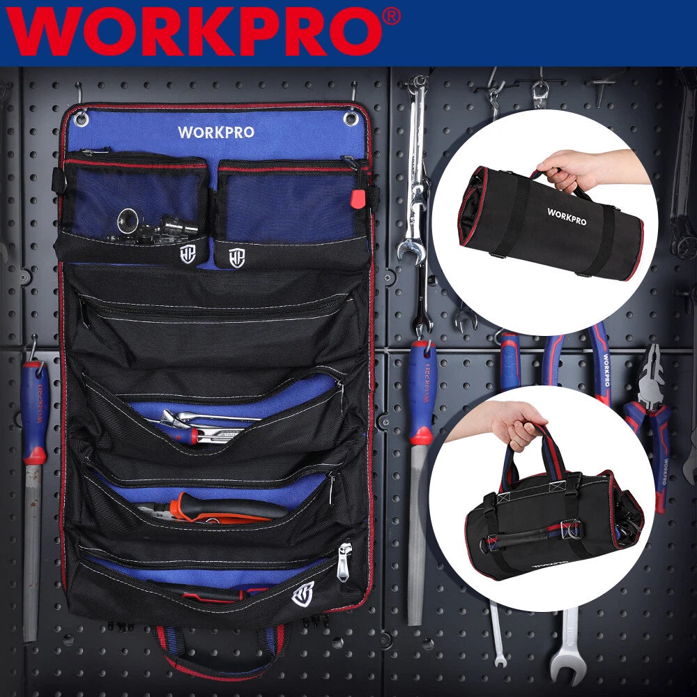 WORKPRO Roll Up Tool Bag Heavy Duty Tool Pouches Tool Bag Organizer W/ 6 Pockets