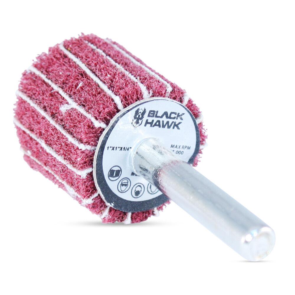 5 Pack - 1” x 1” x ¼” Mounted Interleaf Flap Wheels Red (Medium) Sand