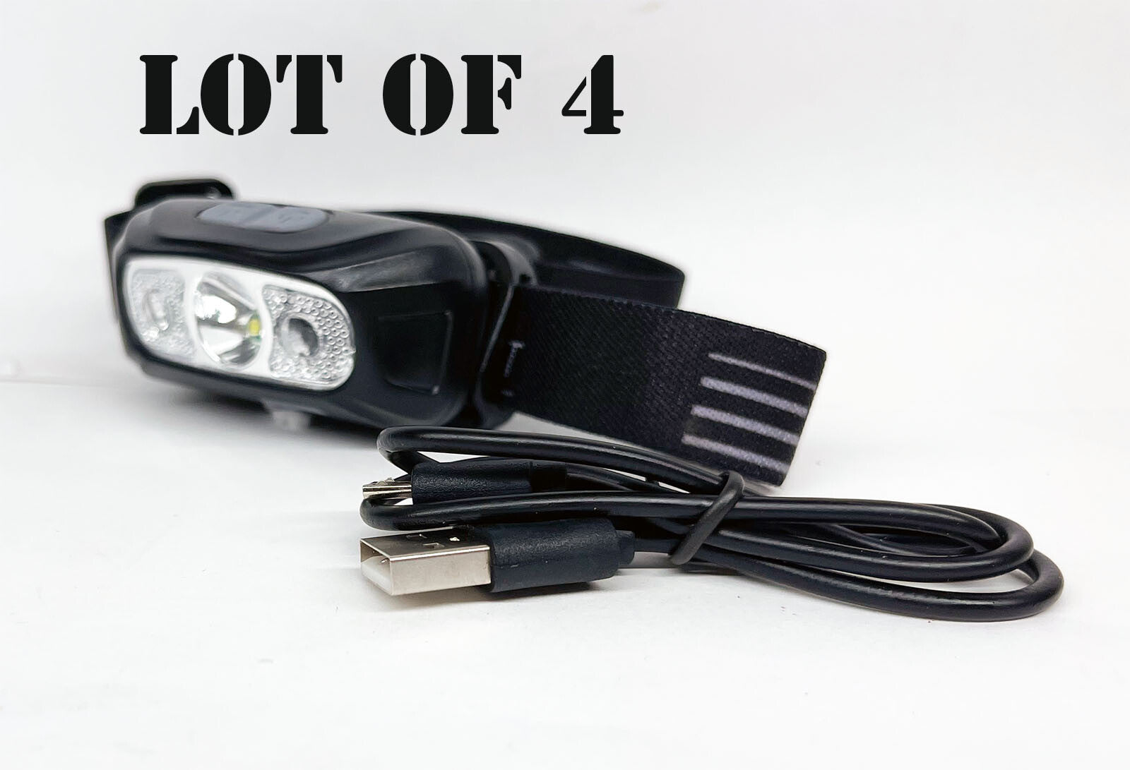 LOT 4 USB Rechargeable Headlight Head Lamp LED Flashlight w/ Motion Sensor Mode