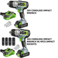 WORKPRO 20V Cordless Impact Wrench/with 4Piece Drive Impact Socket 2.0Ah Battery