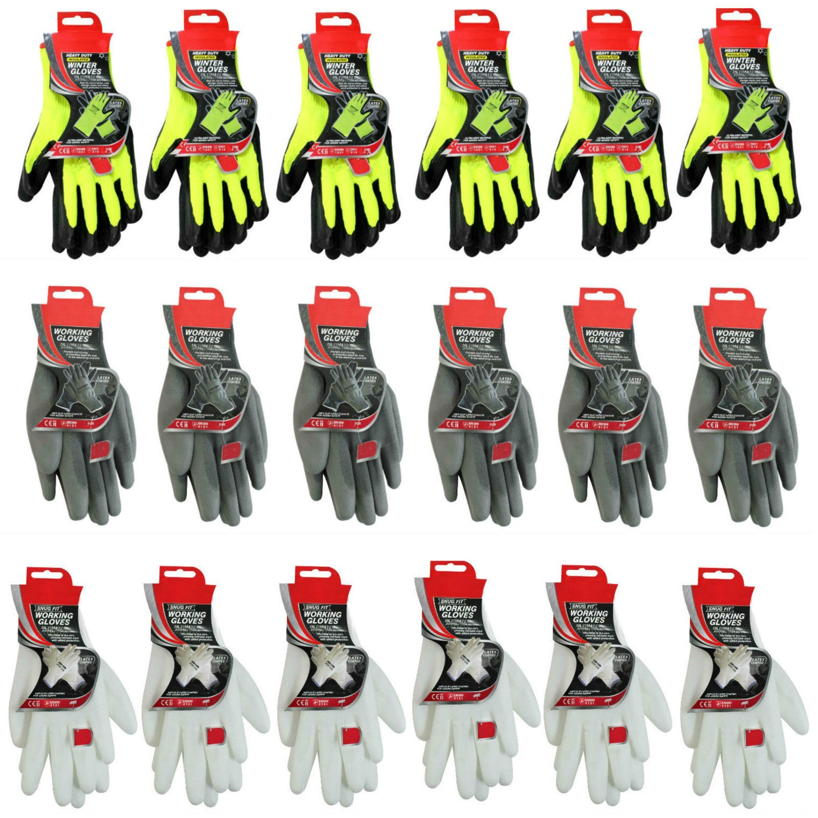 6 Pairs of Latex Coated Safety Work Gloves