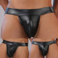 Men Pu Leather Low Waist Underwear Open Back Thongs G String
