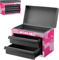 WORKPRO Metal Mini Tool Box Pink Ribbon Top Tool Chest containing Two Drawers US