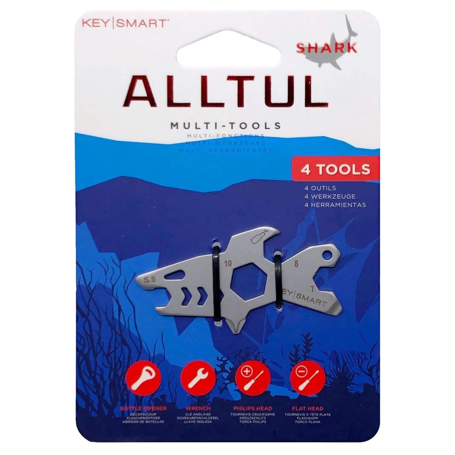 KeySmart Alltul Multi-tool Shark for Keyring &amp; Wallet Stainless Steel