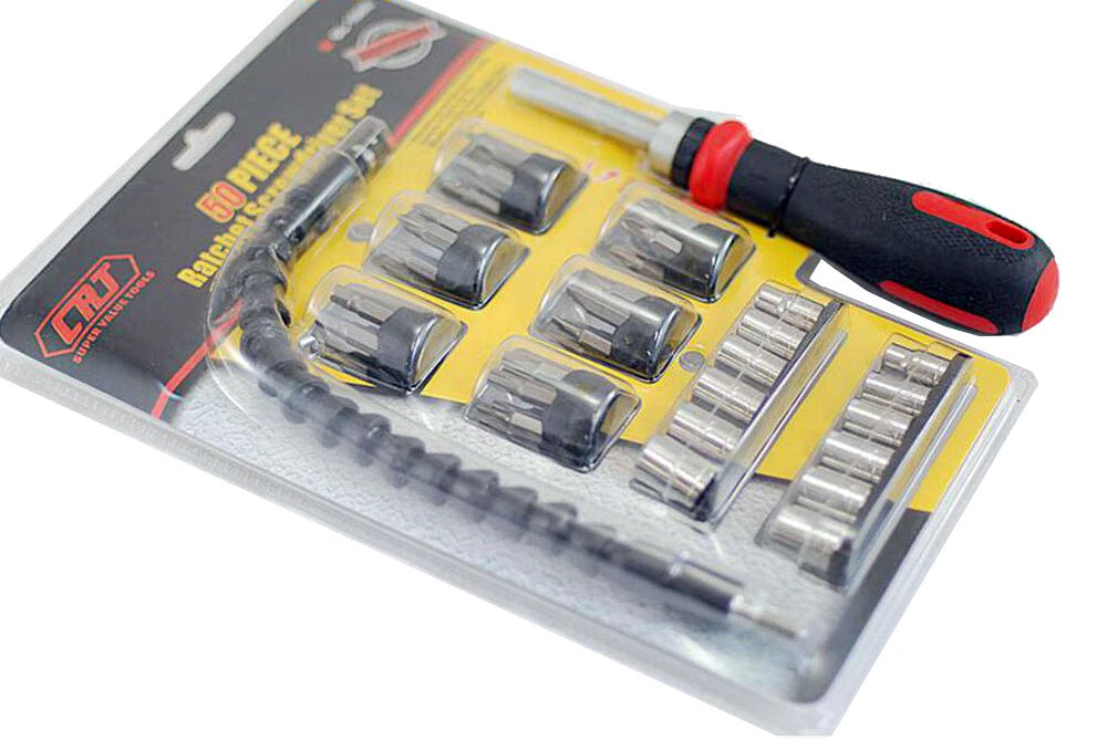 50pc Ratchet Flexible Long Shaft Screwdriver Bit 1/4" Dr. Metric &amp; SAE Sockets