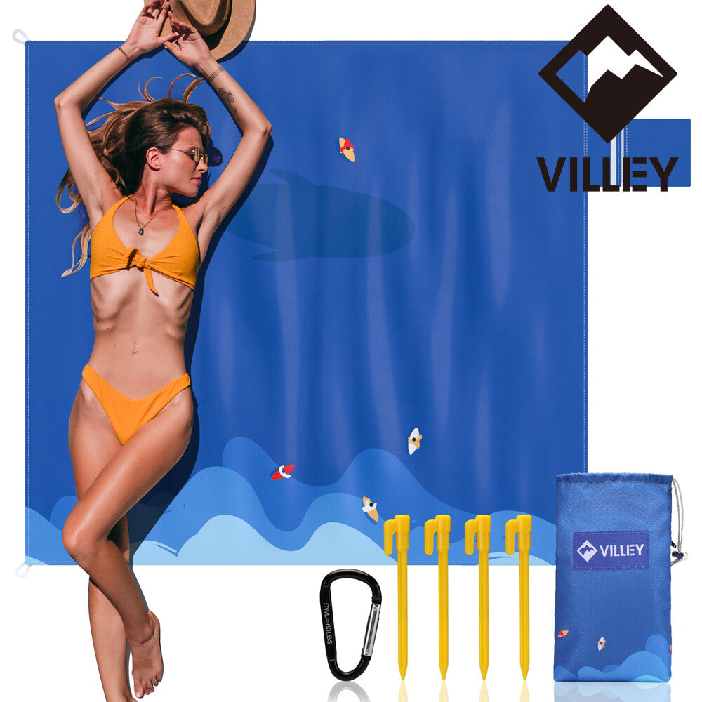 VYLLEY Foldable Beach Blanket 60"x56" Waterproof Sandproof Large Beach