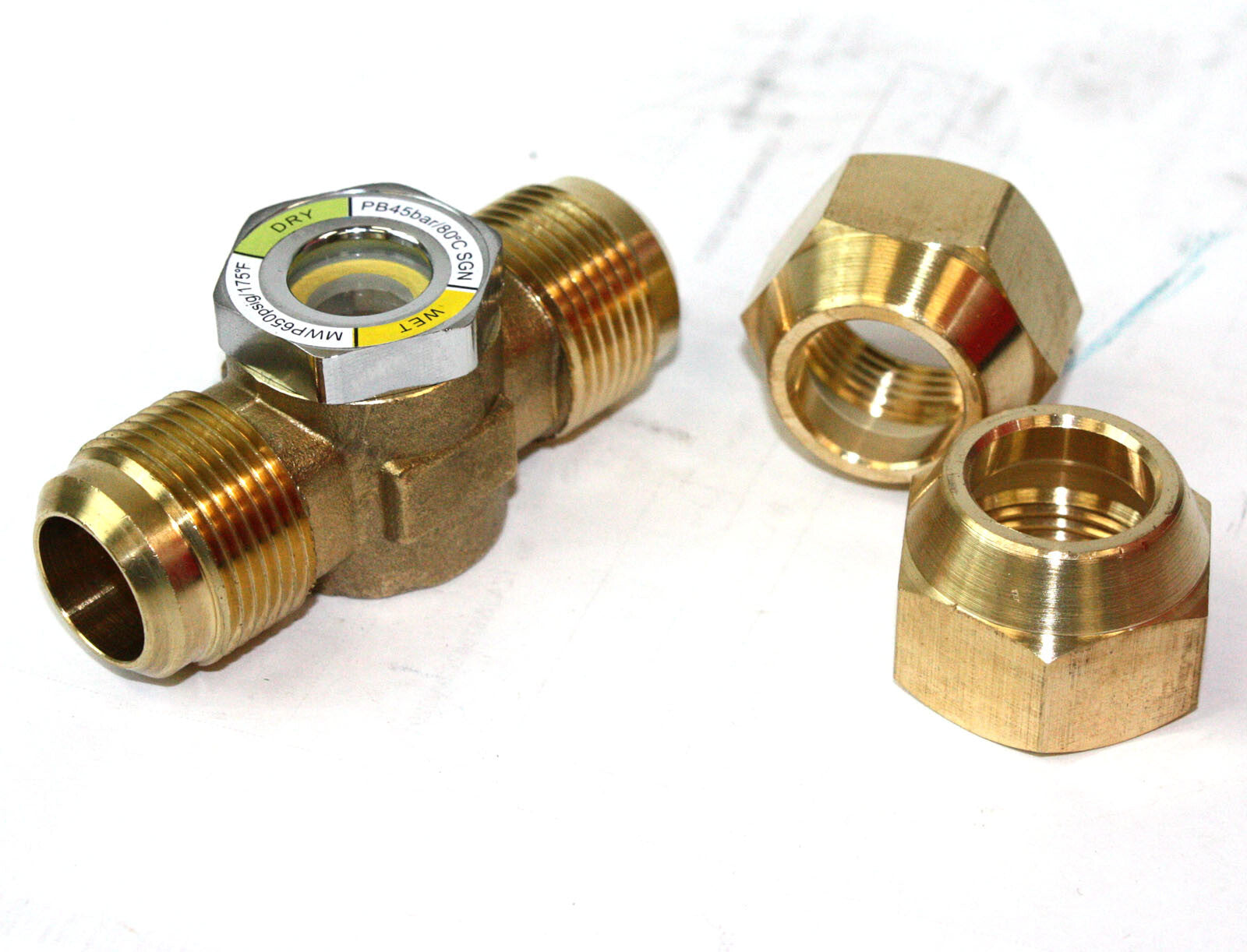 HVAC AC TUBE JOINTING SIGHT GLASS 3/4" SAE O.D. W/MOISTURE INDICATOR FLARE BRASS