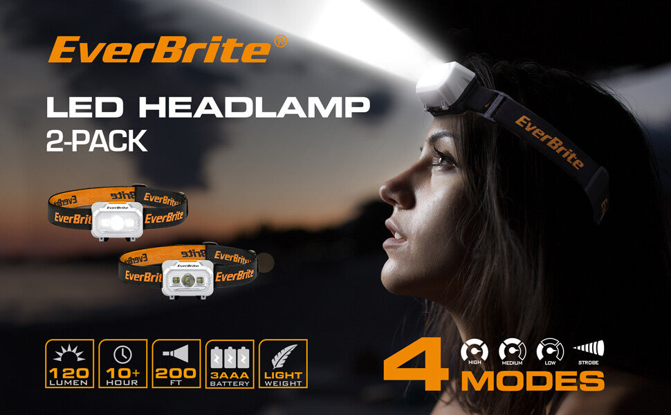 EverBrite 2 Pack LED Headlamp 4 Modes Pivoting Head with Adjustable