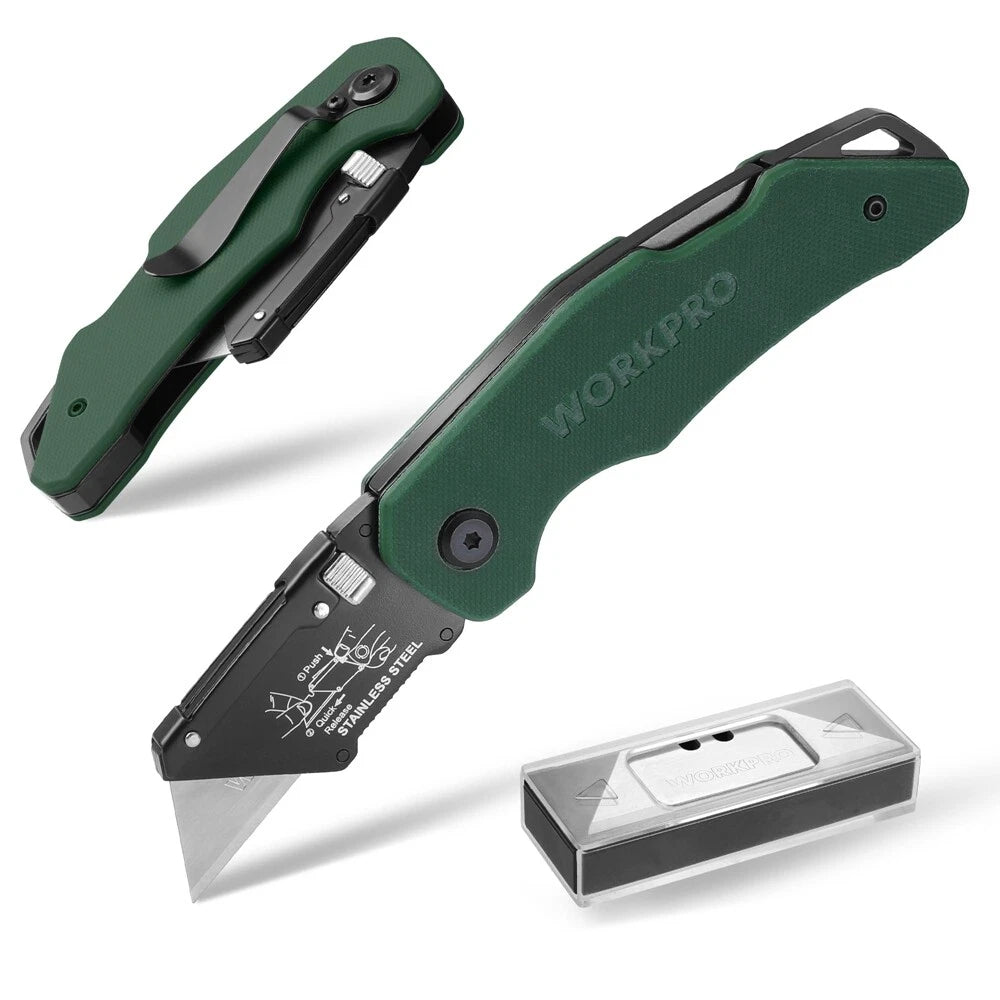 Workpro Folding Utility Knife G10 Handle Box Cutter Quick Change