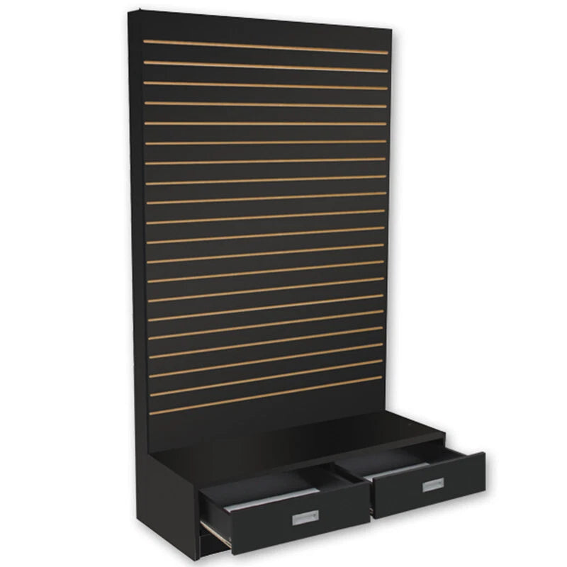 Black Slatwall Wall Unit - L Shape Display Tower Floor Stand 48"w X