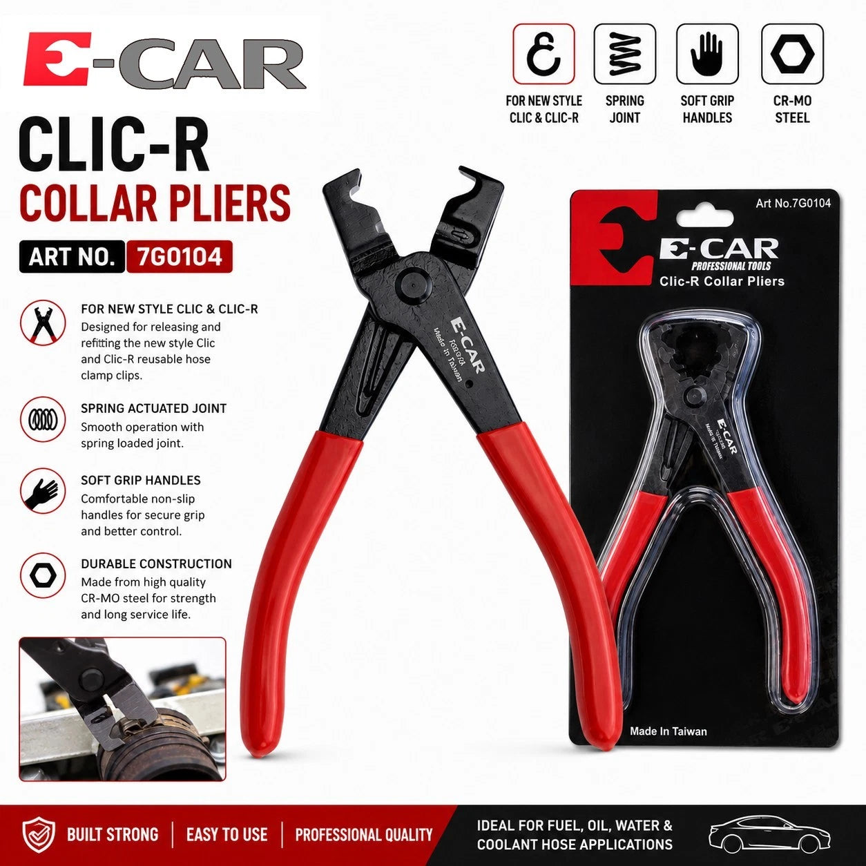 E-car Taiwan Cr-mo Clic-r Collar Hose Clamp Pliers Fuel Coolant Hose