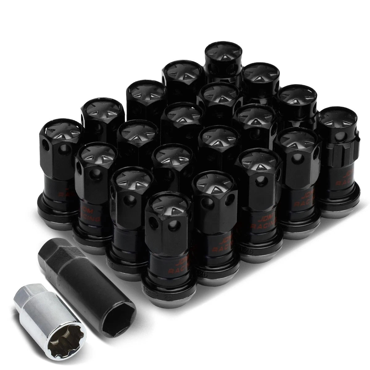 Black Aluminum 22mm X 45mm M12x1.25 Close-end Rim Lug+lock Nuts+2