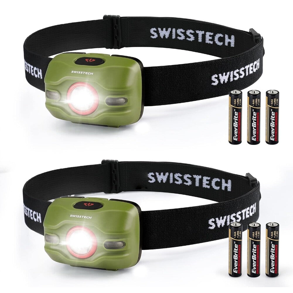 Swiss+Tech 2PC Headlamp Flashlight Red Blinking Light Super Bright LED