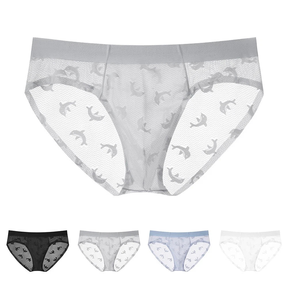 Men's Solid Color Ice Silk Briefs - U Bulge Pouch Mid Waist Underpants