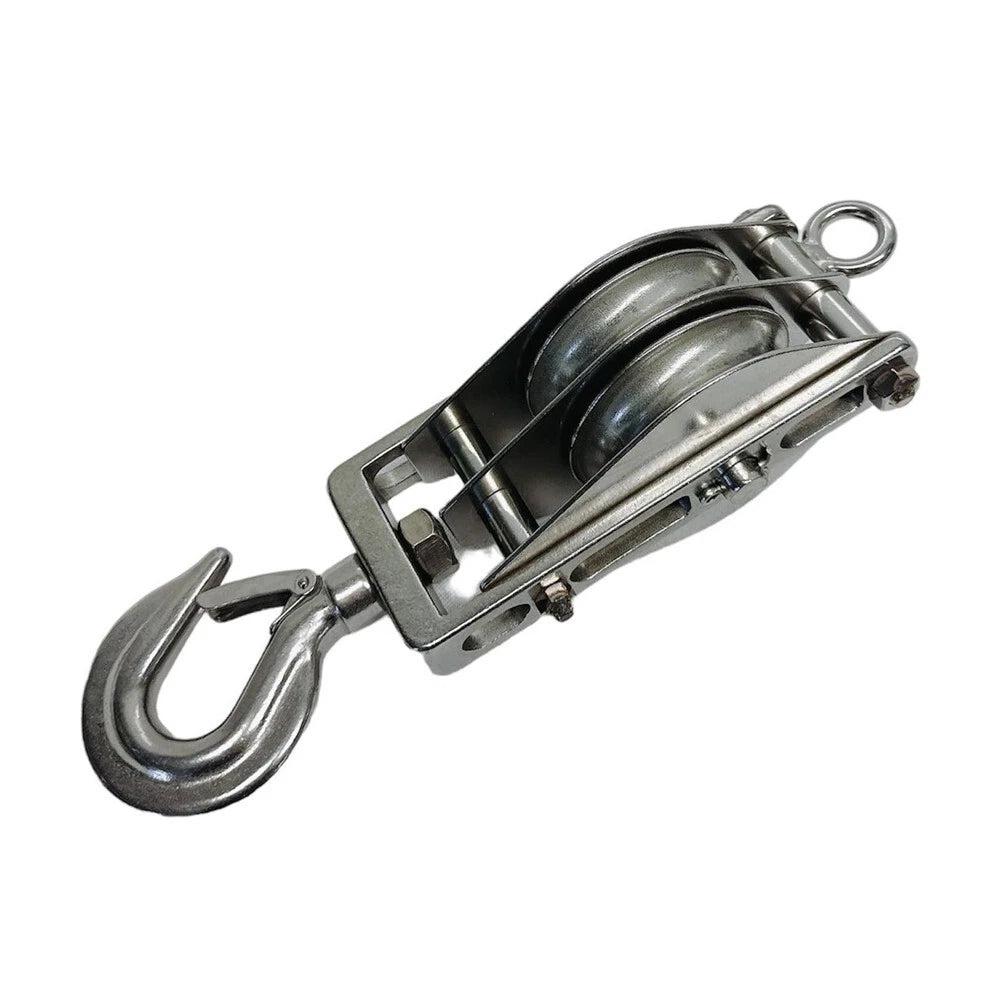 Stainless Steel Double Sheave Swivel Hook Block For 3/16" Cable Wire
