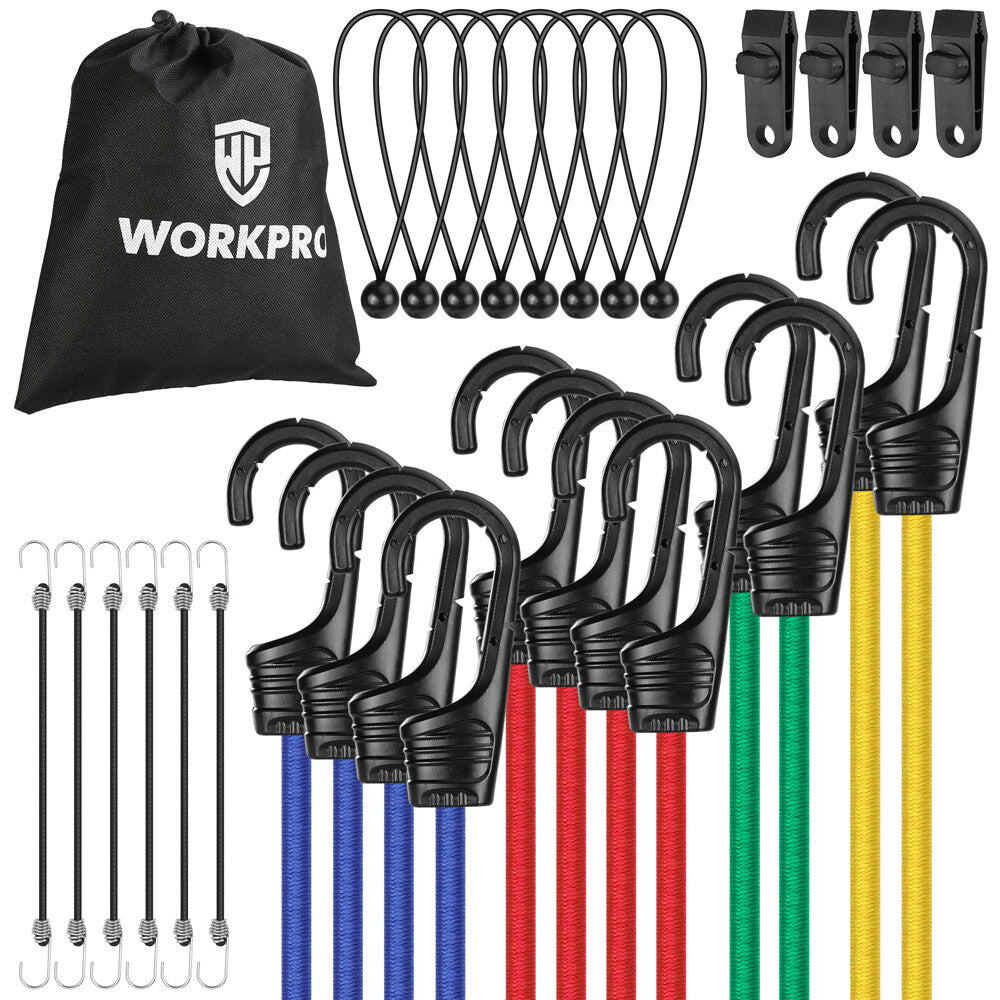 WORKPRO 30PCS Bungee Cords Assortment 10" 18" 24" 32" 40" Bungee Cord