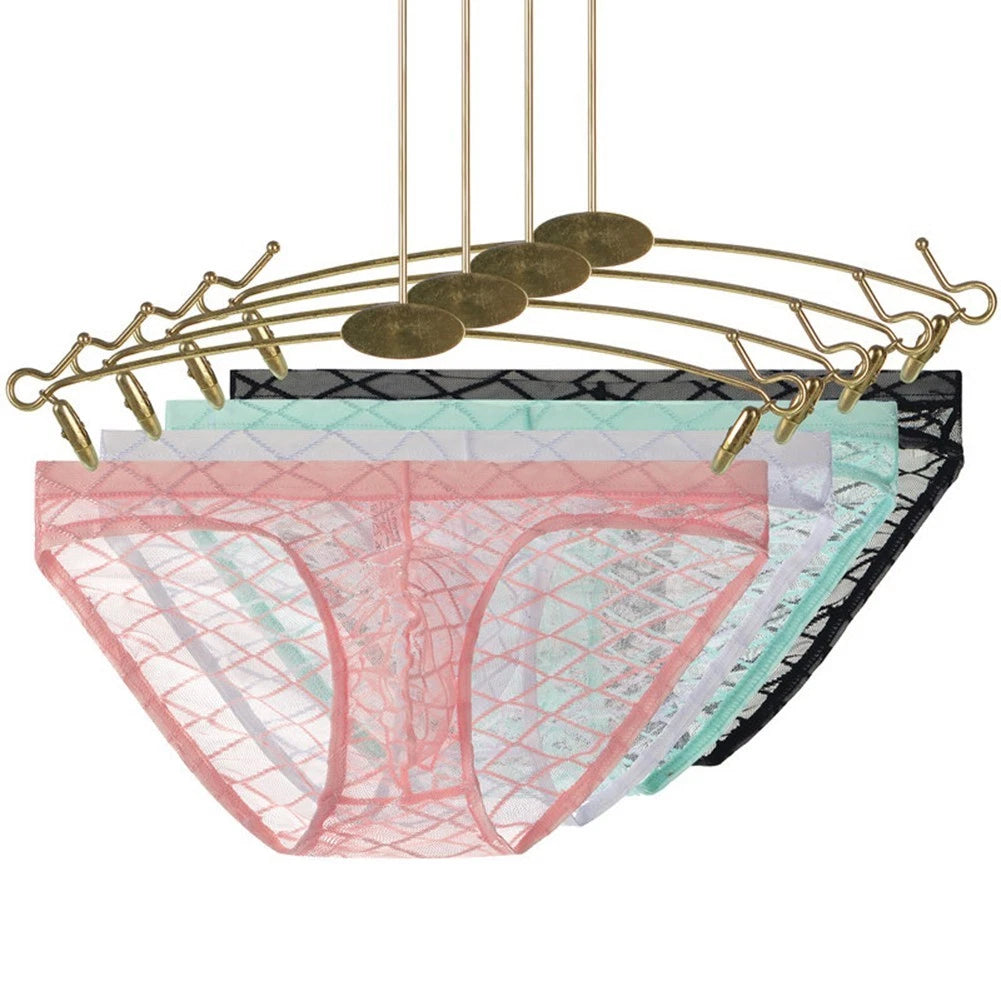 Mens Sexy Diamond Print Mesh Briefs Underwear Low Waist Pouch For