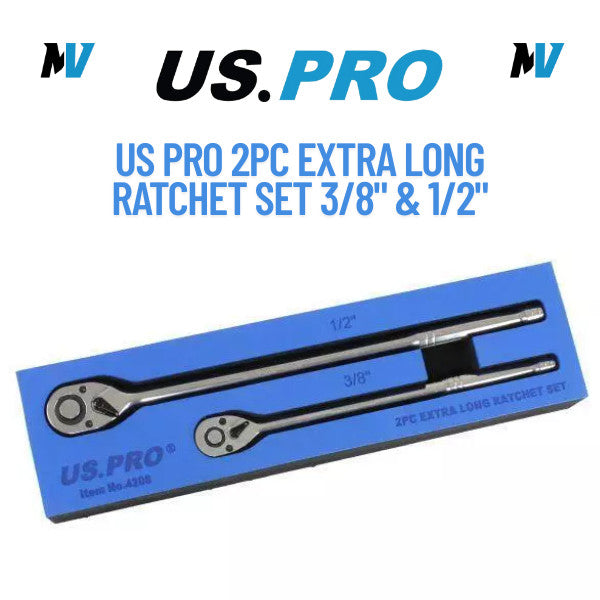 US Pro Tools 2pc Extra Long Ratchet Set 3/8" & 1/2" Drives 4208