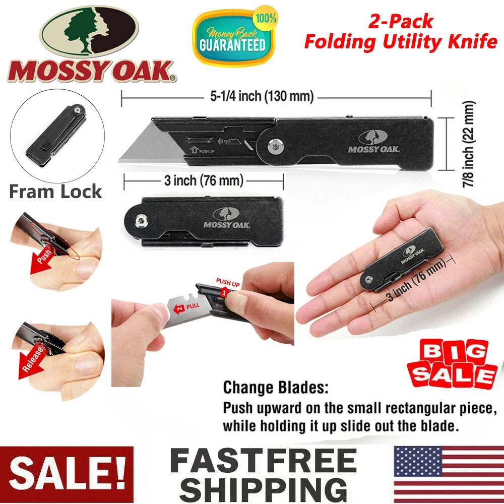 Mossy Oak Folding Utility Knife Compact Pocket Knife Quick Change New