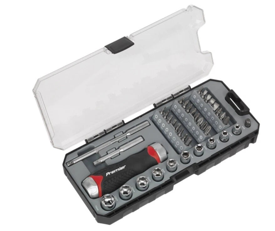 Sealey Premier 38pc Fine Tooth Ratchet Long Reach Screwdriver Socket &amp; Bit Set