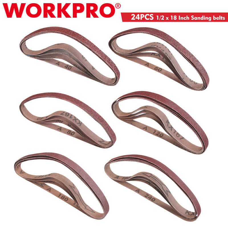 WORKPRO 24-Pack Sanding Belt Aluminum Oxide 1/2 x 18" by WORKPRO