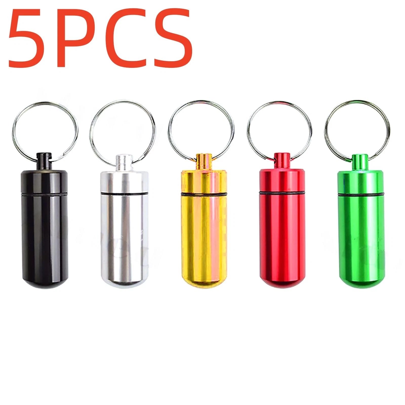 5pack Outdoor Pill Box Keychain Medicine Case Bottle Drug Holder
