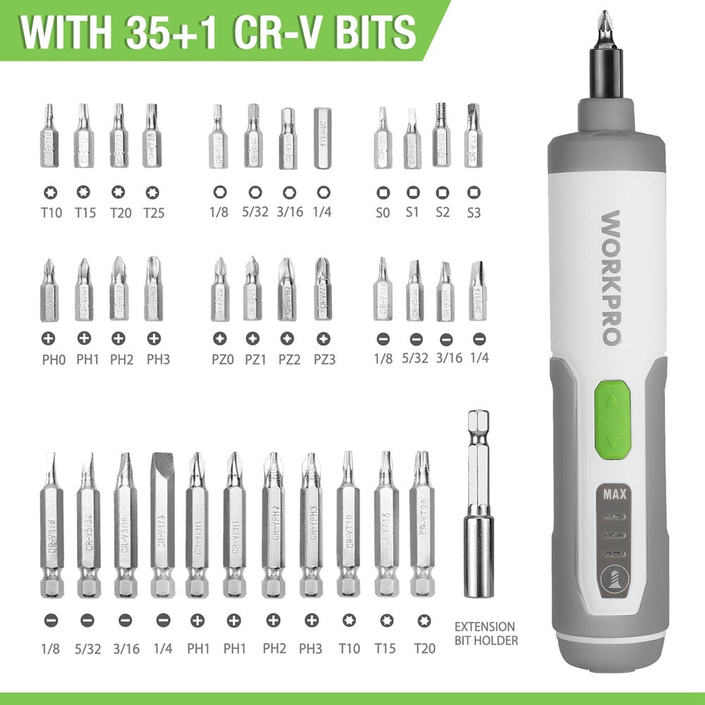 WORKPRO 4V Electric Screwdriver, Rechargeable Cordless Screwdriver Set