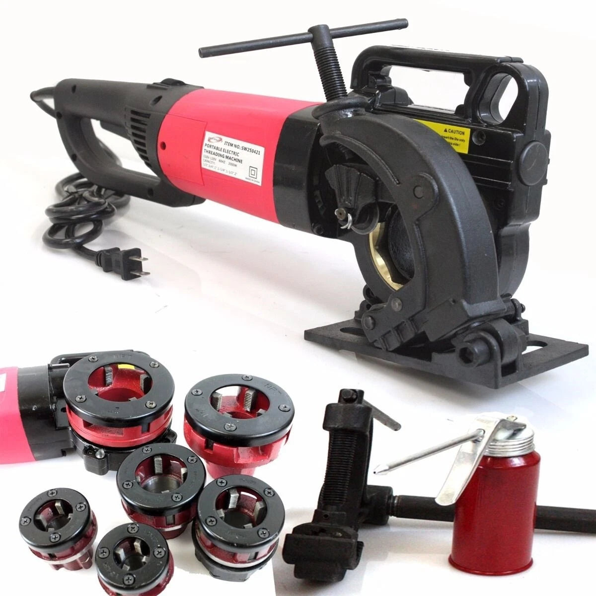 2 In 1 Reversible Electric Pipe Threader Threading Machine W/cutter &