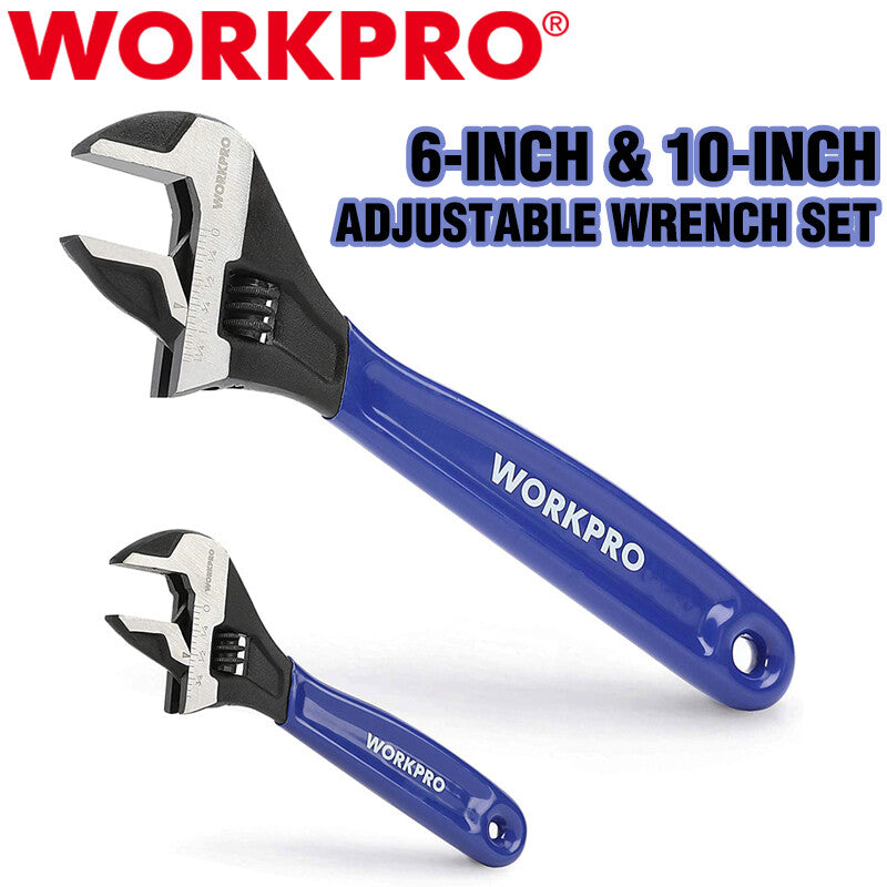Workpro 2PC Adjustable Wrench Set 6" 10" Wrench Wide Jaw Black Oxide