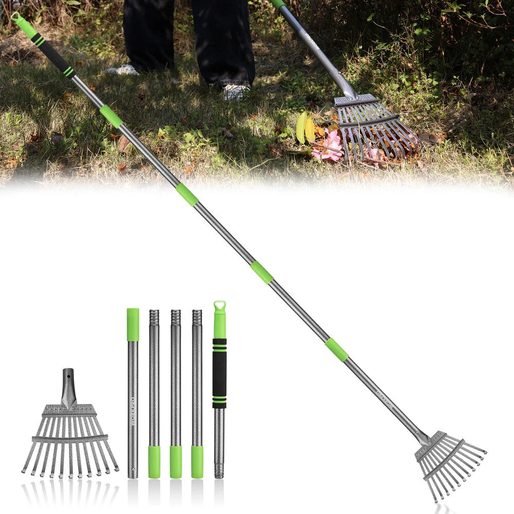 WORKPRO Heavy Duty Leaf Rakes 35-72" Adjustable Handle Metal Garden Rake 11 Tine