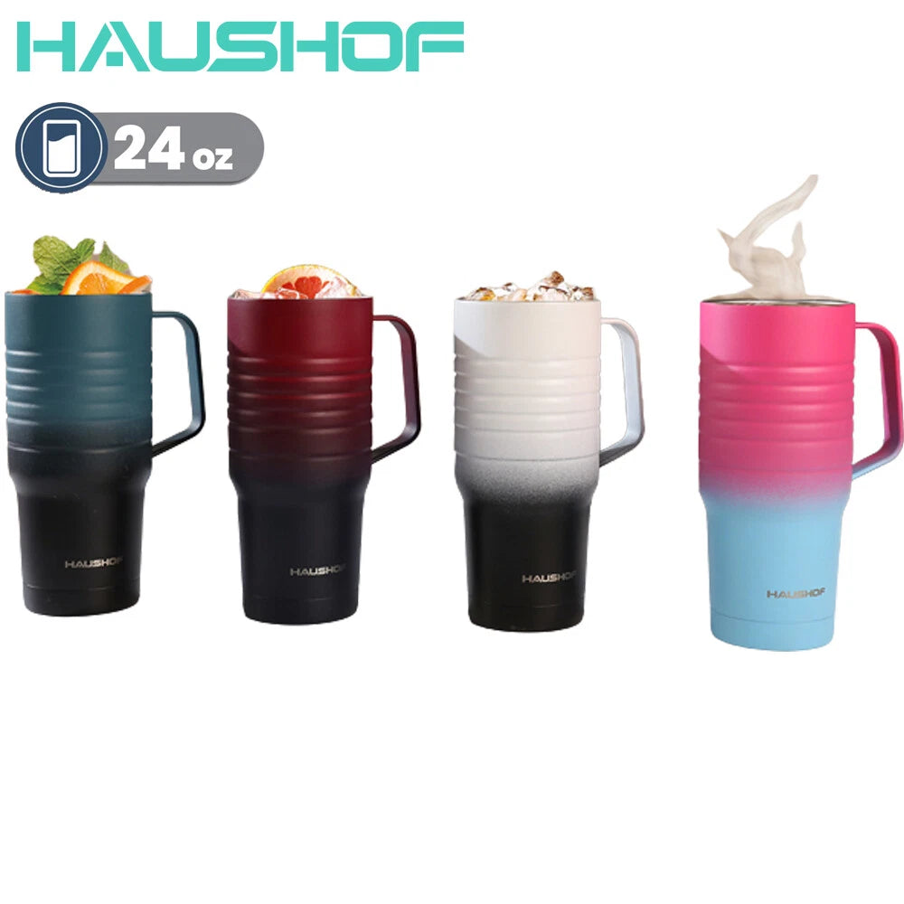 HAUSHOF 24oz Mullticolor Travel Mug Stainless Steel Vacuum Insulated with Handle