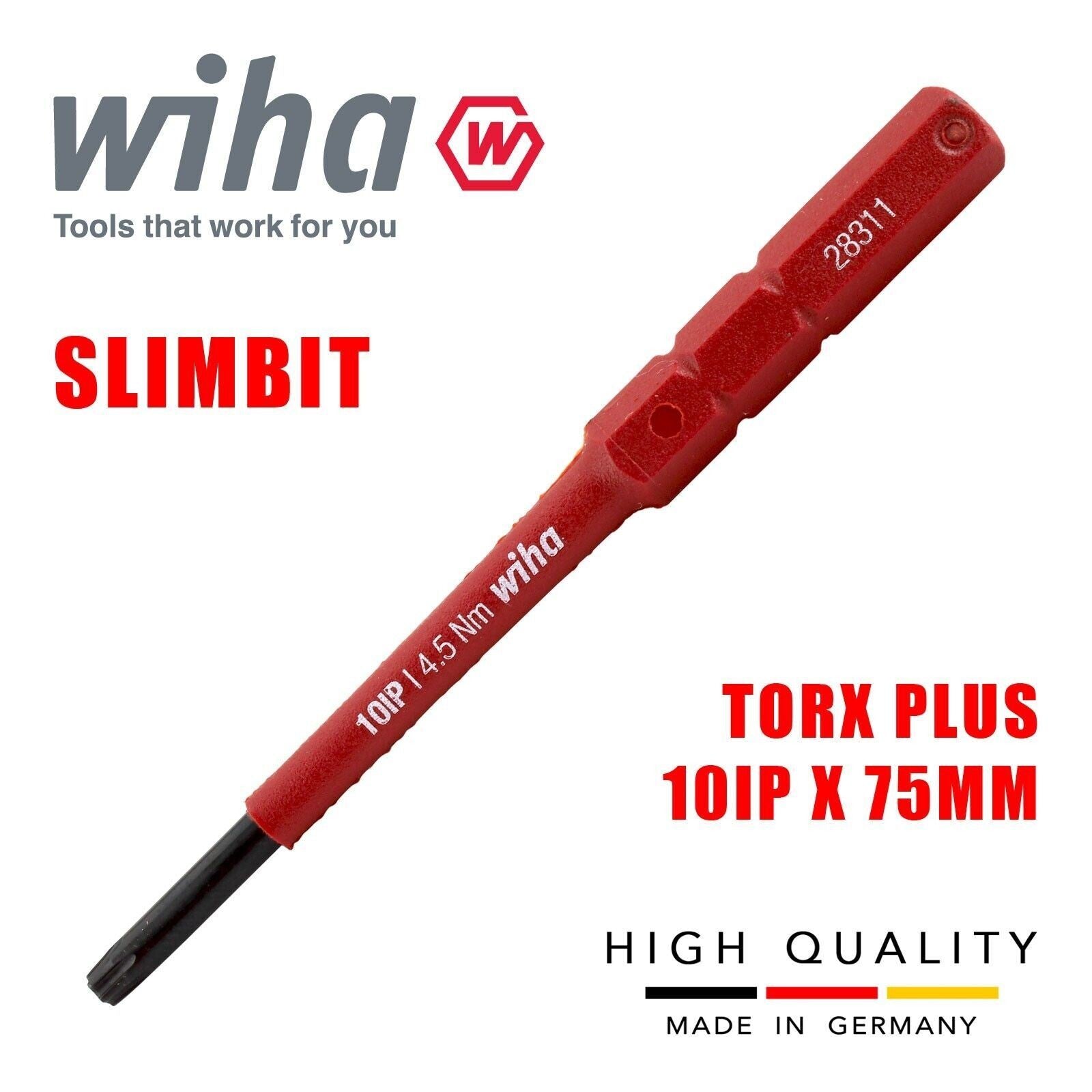 Wiha 43148 SlimBits Torx Plus Screwdriver 10IP Head 75mm 1000v VDE ElectricianOp