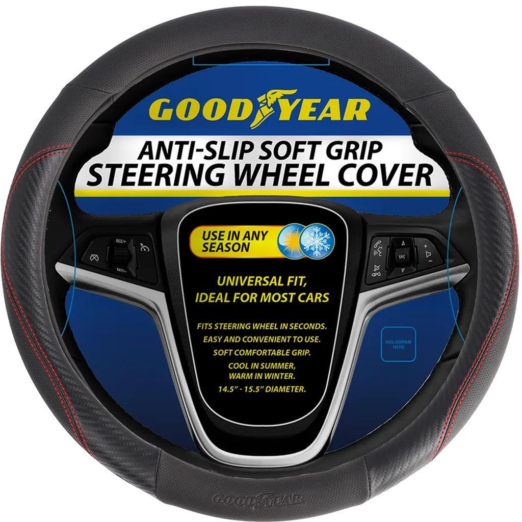 Goodyear Steering Wheel Glove Cover Black & Red Stitching Leather Look