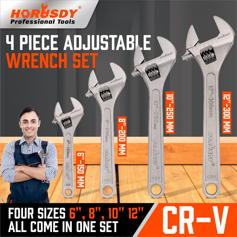 4Pcs Adjustable Wrench Set CR-V Steel crescent wrench 6" 8" 10" 12"