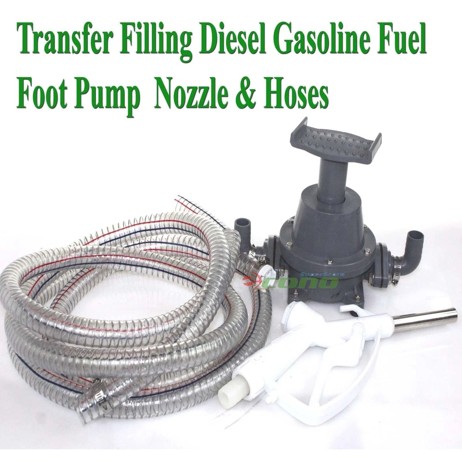 Transfer Refilling Gasoline Diesel Fuel Foot Pump Kit & Manual Nozzle